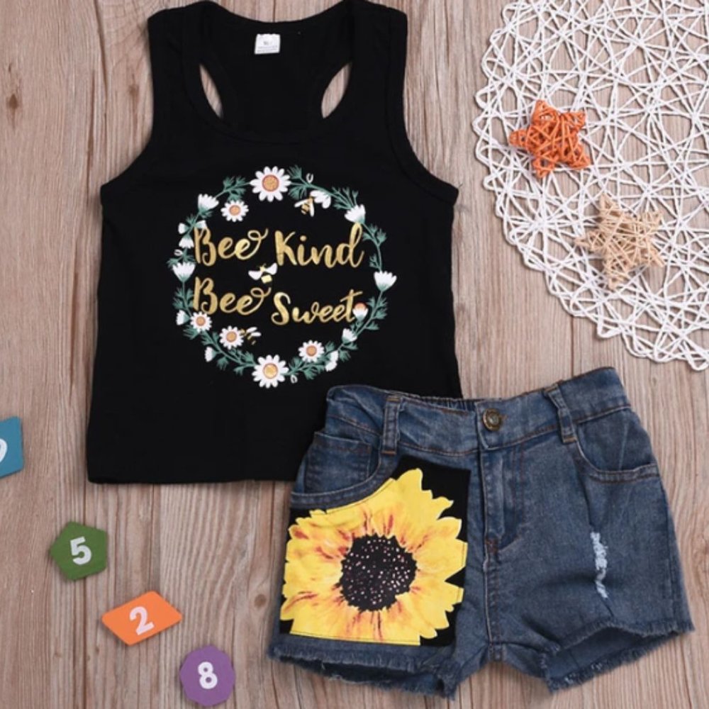 New Girls 2-Piece Sunflower And Bee Outfit Set